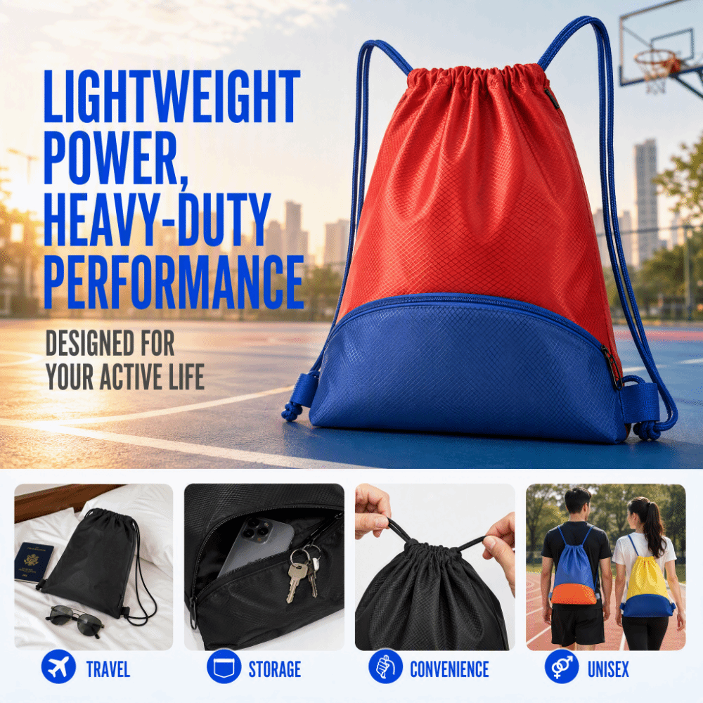 حقيبة رياضية كبيرة السعة بحزام - مراجعة Drawstring Gym Bag وسعره